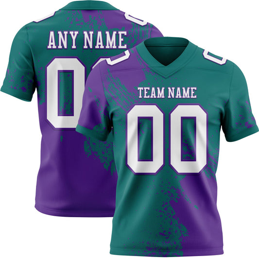Custom Teal White-Purple 3D Pattern Abstract Brush Stroke Authentic Football Jersey - Main View