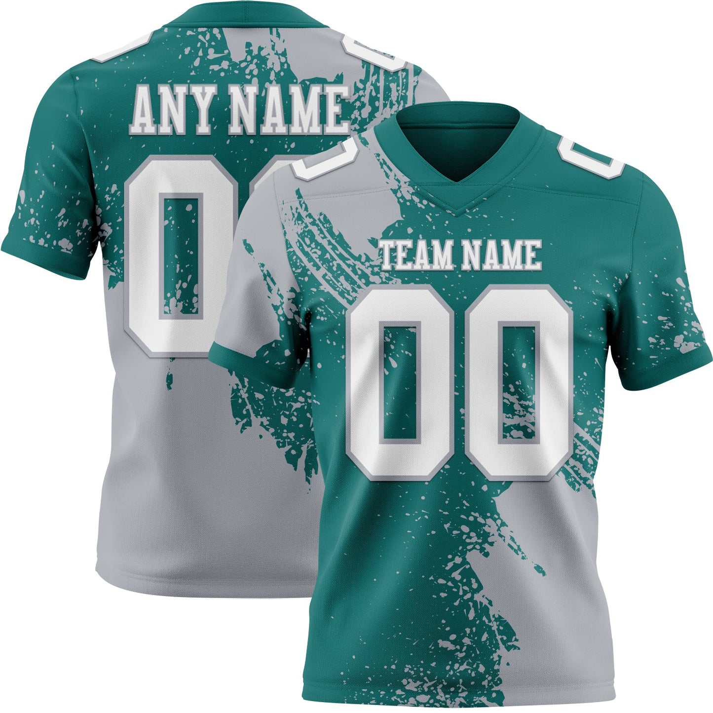 Custom Teal White-Gray 3D Pattern Abstract Brush Stroke Authentic Football Jersey - Main View