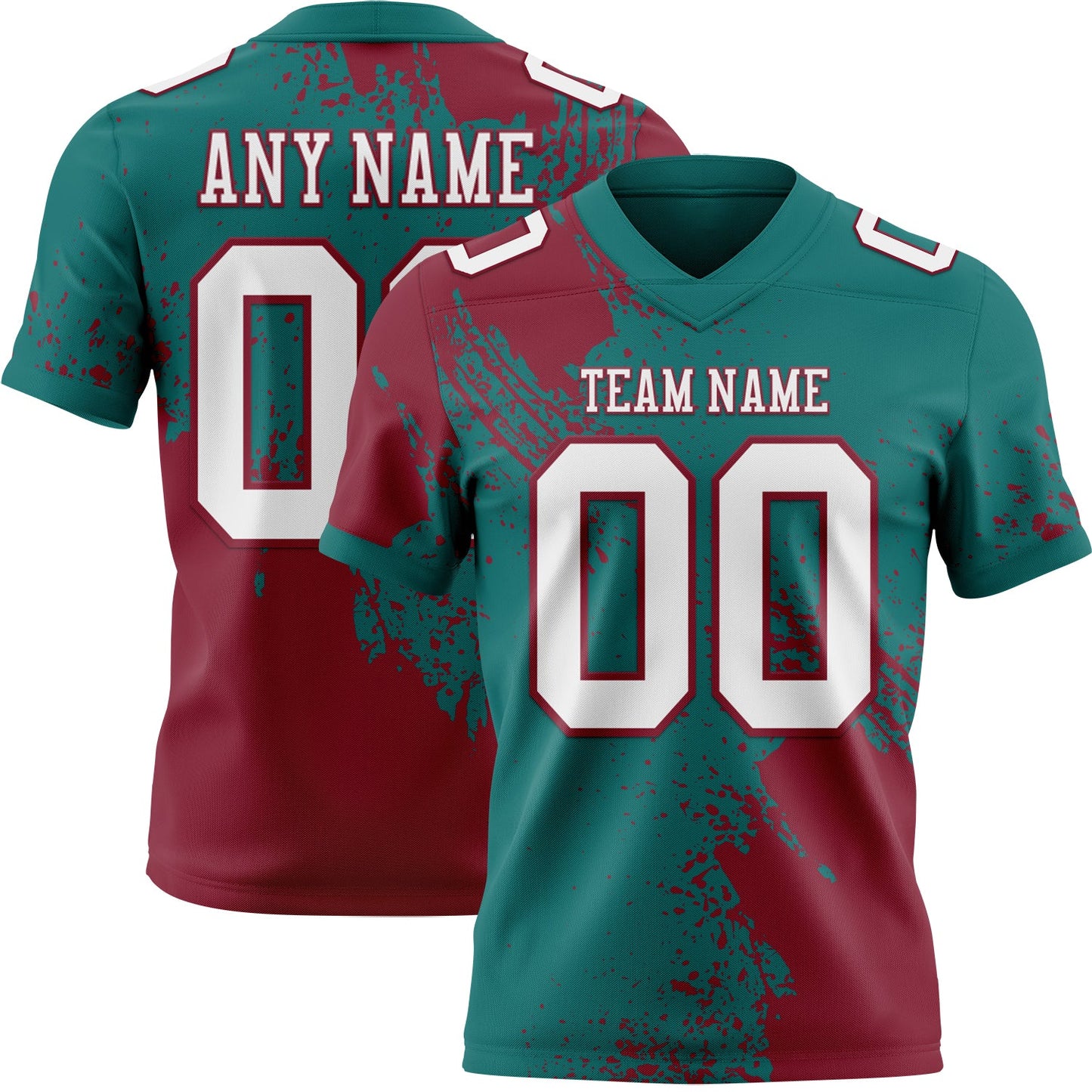 Custom Teal White-Crimson 3D Pattern Abstract Brush Stroke Authentic Football Jersey - Main View