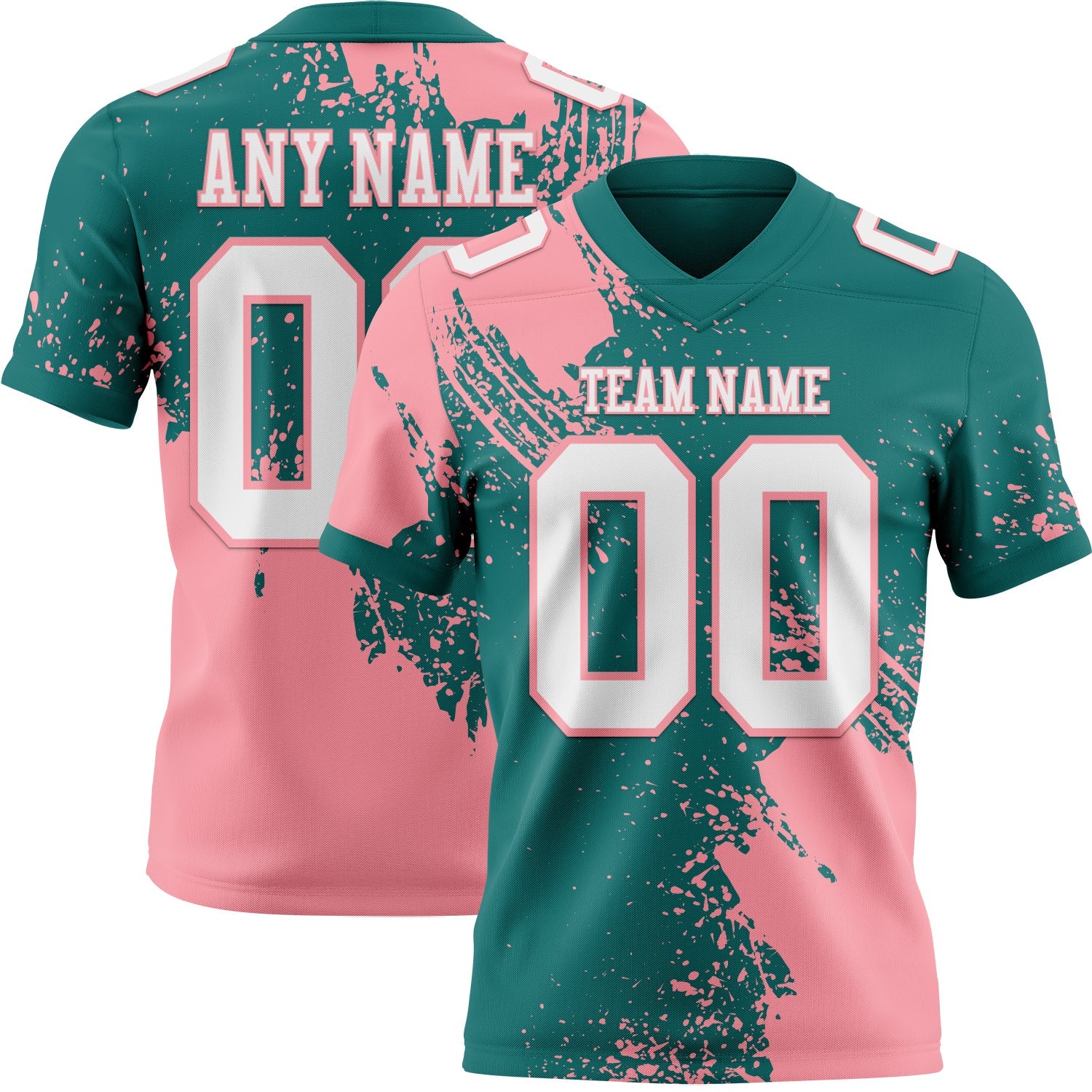 Custom Teal White-Medium Pink 3D Pattern Abstract Brush Stroke Authentic Football Jersey - Main View