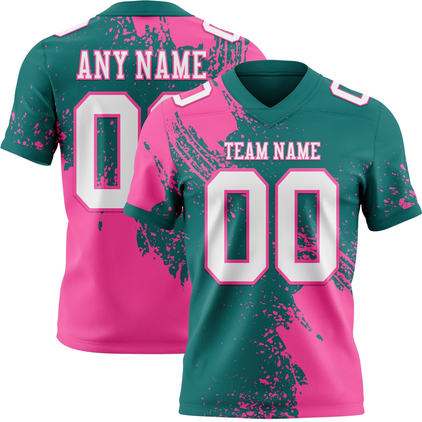Custom Teal White-Pink 3D Pattern Abstract Brush Stroke Authentic Football Jersey - Main View