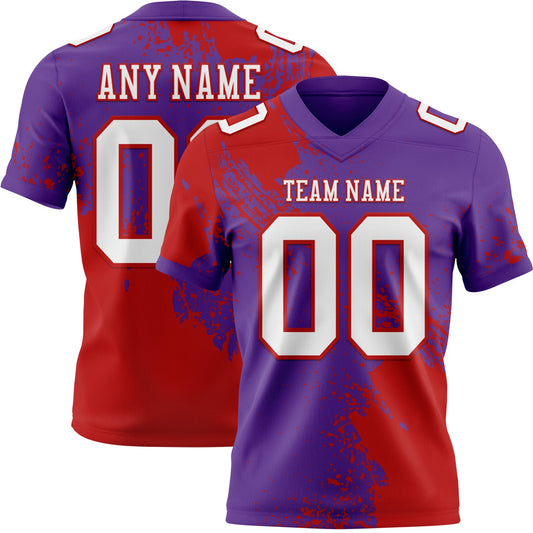 Custom Purple White-Red 3D Pattern Abstract Brush Stroke Authentic Football Jersey - Main View