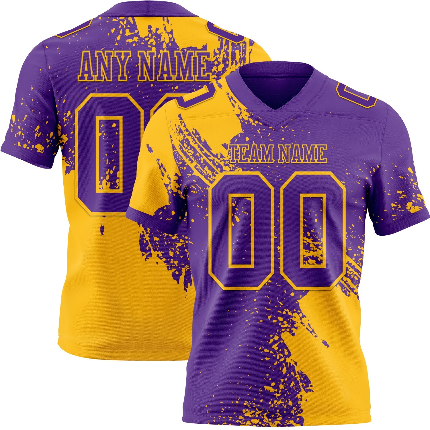 Custom Purple Gold 3D Pattern Abstract Brush Stroke Authentic Football Jersey - Main View