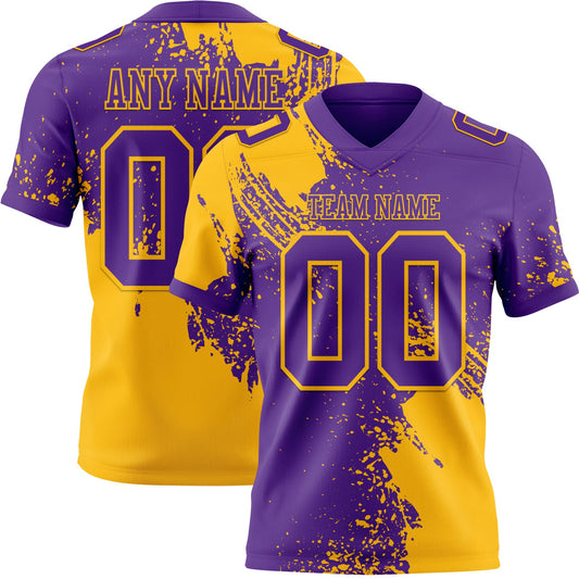 Custom Purple Gold 3D Pattern Abstract Brush Stroke Authentic Football Jersey - Main View