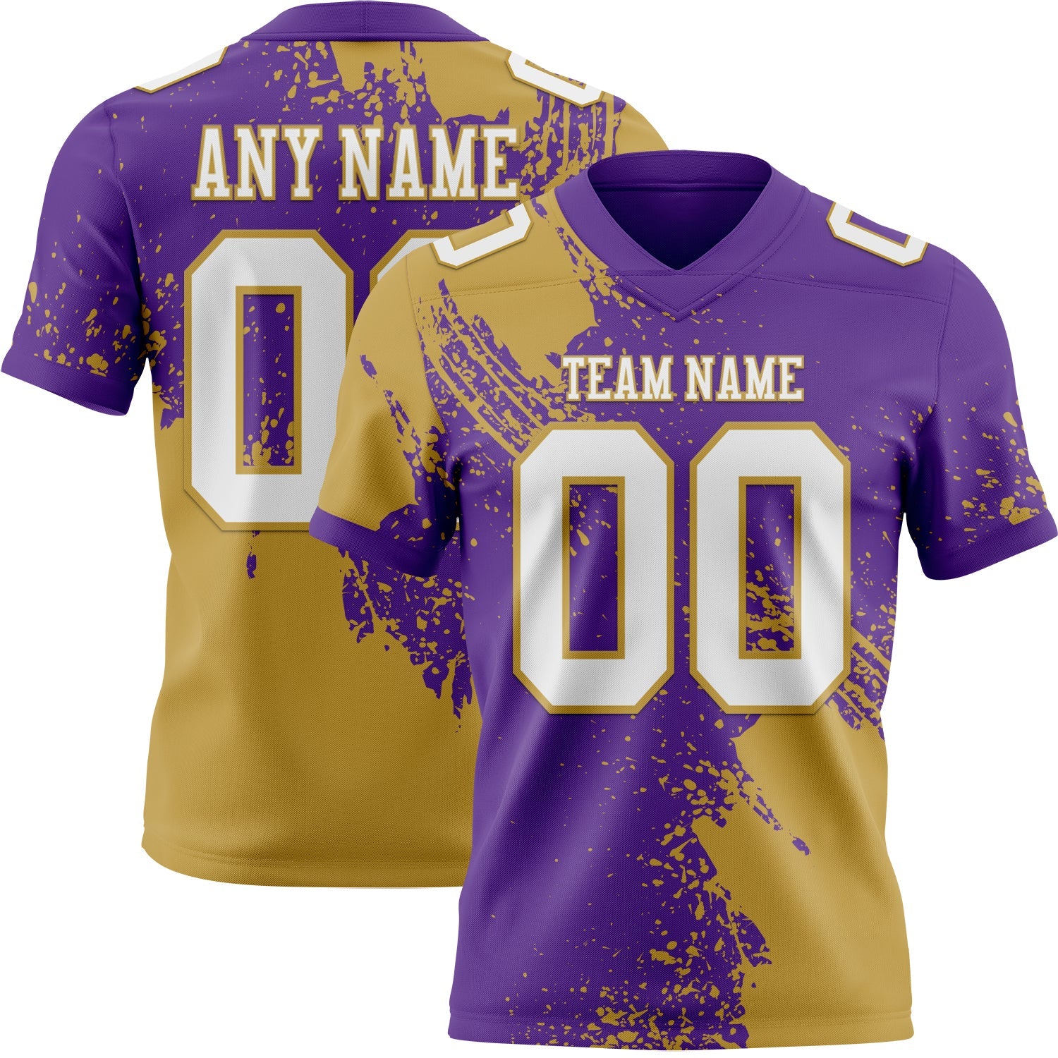 Custom Purple White-Old Gold 3D Pattern Abstract Brush Stroke Authentic Football Jersey - Main View