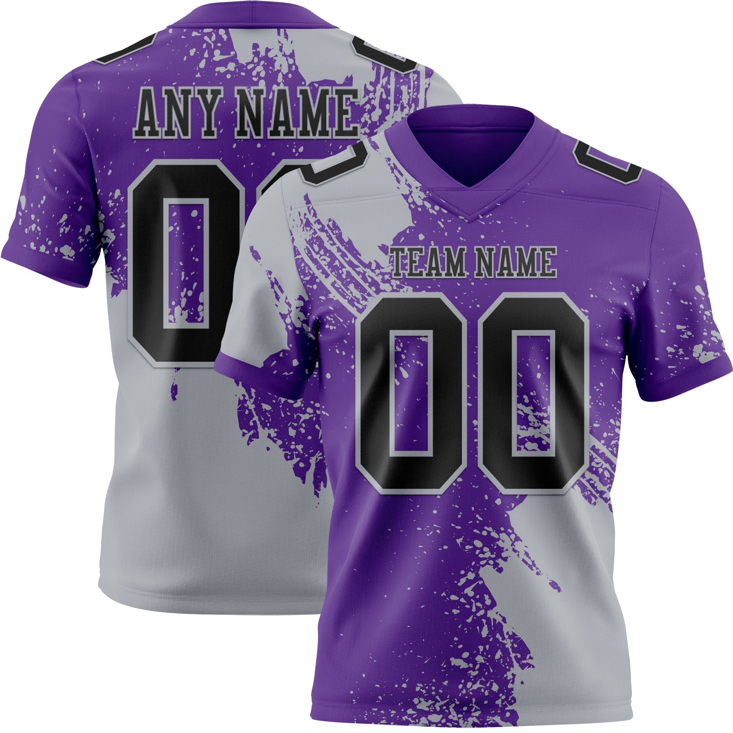Custom Purple Black-Gray 3D Pattern Abstract Brush Stroke Authentic Football Jersey - Main View