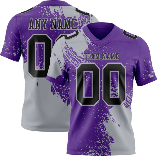 Custom Purple Black-Gray 3D Pattern Abstract Brush Stroke Authentic Football Jersey - Main View