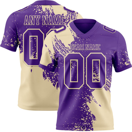 Custom Purple Cream 3D Pattern Abstract Brush Stroke Authentic Football Jersey - Main View
