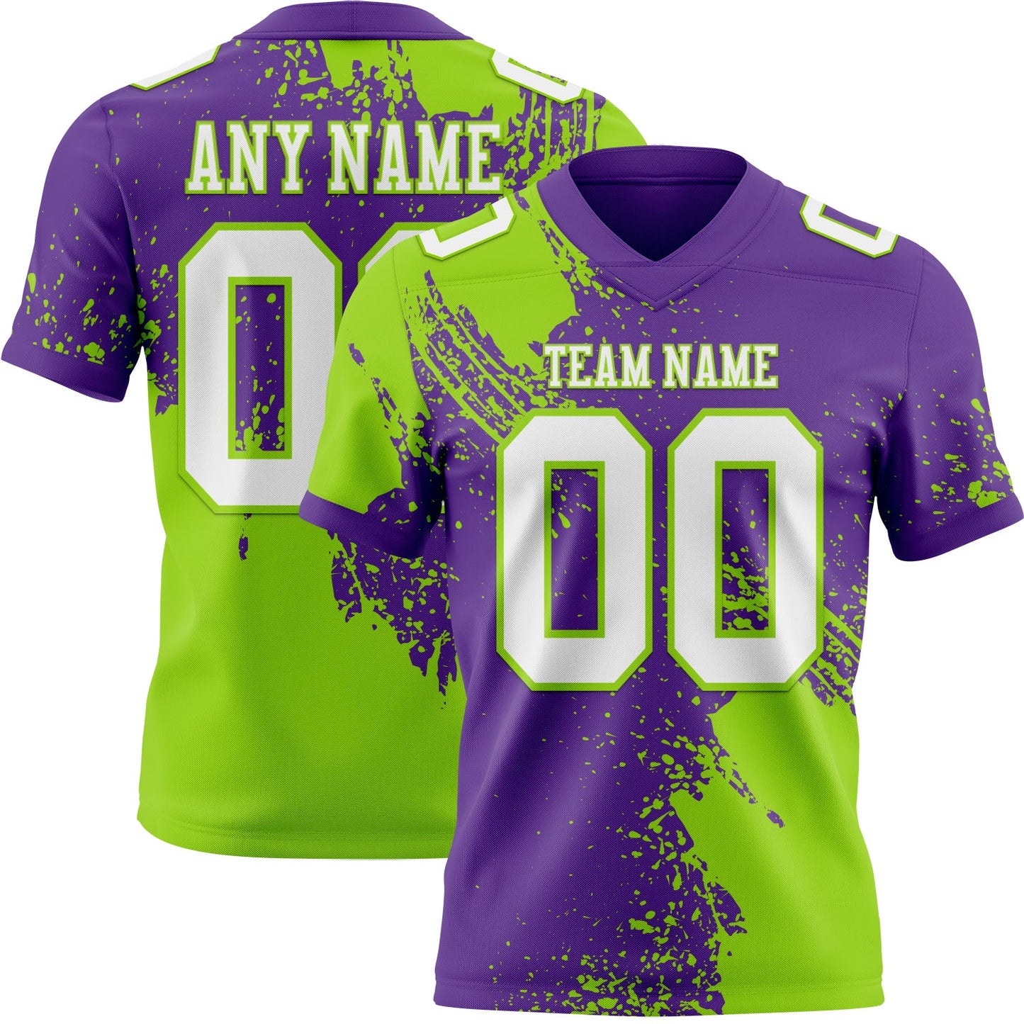 Custom Purple White-Neon Green 3D Pattern Abstract Brush Stroke Authentic Football Jersey - Main View