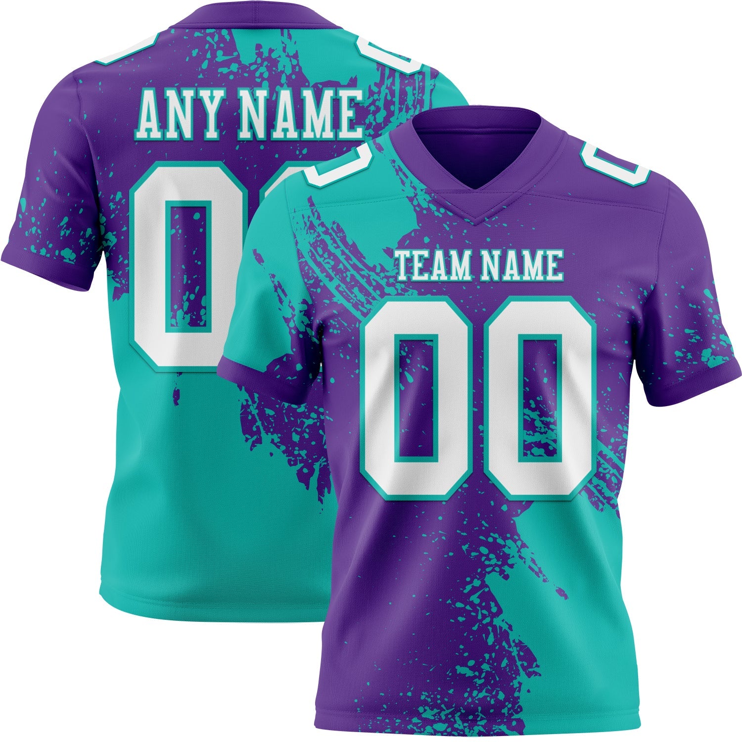 Custom Purple White-Aqua 3D Pattern Abstract Brush Stroke Authentic Football Jersey - Main View