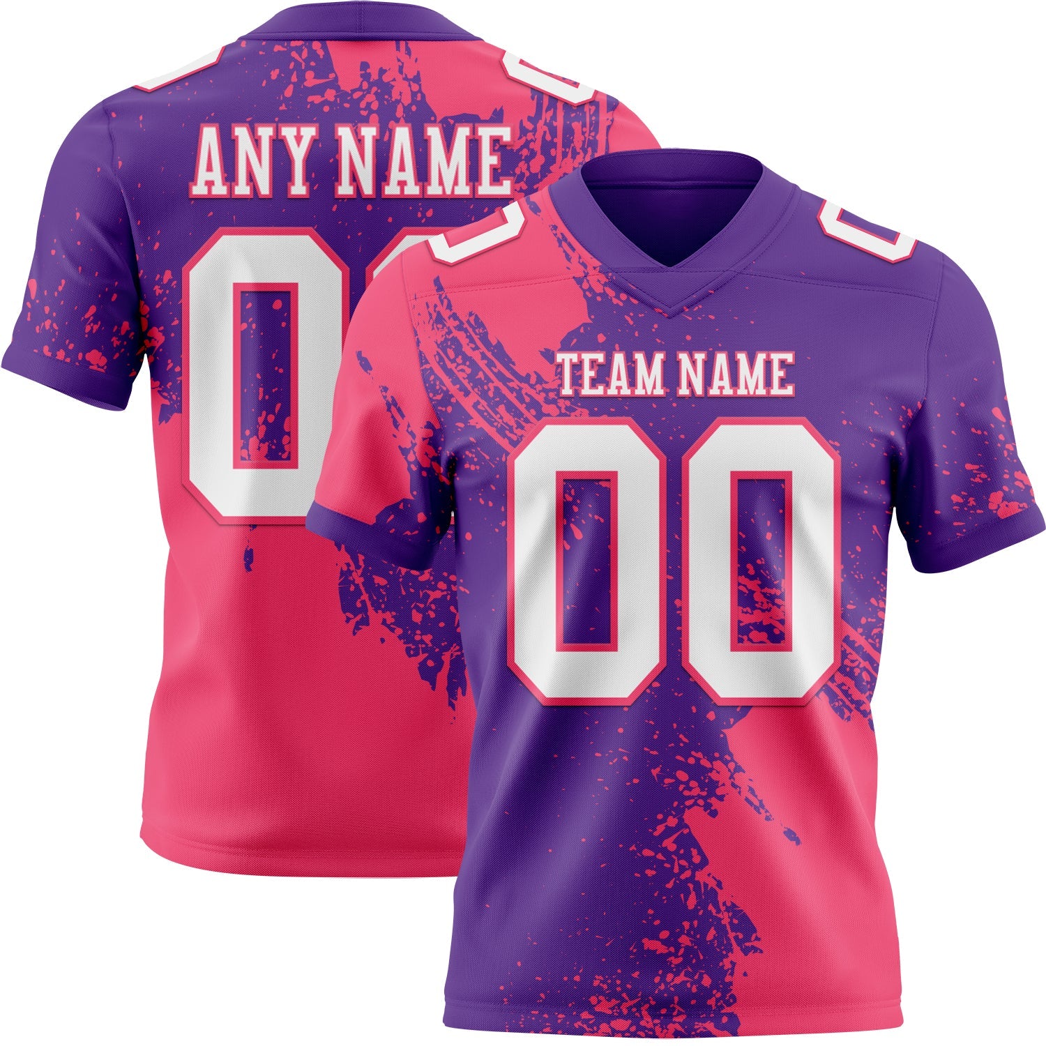 Custom Purple White-Neon Pink 3D Pattern Abstract Brush Stroke Authentic Football Jersey - Main View