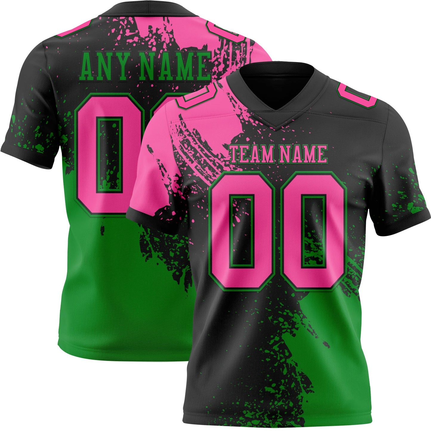 Custom Black Pink-Grass Green 3D Pattern Abstract Brush Stroke Authentic Football Jersey - Main View