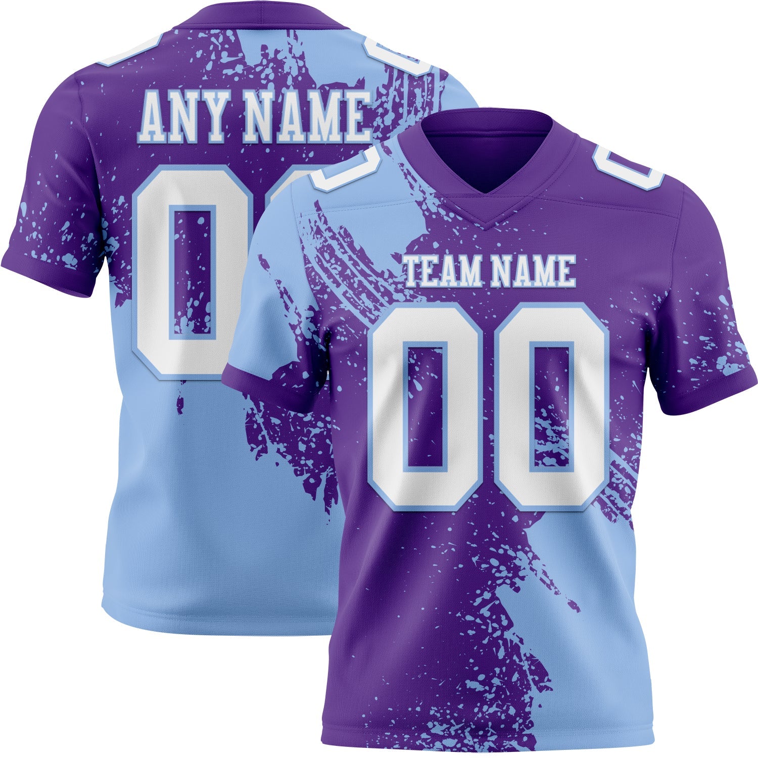 Custom Purple White-Light Blue 3D Pattern Abstract Brush Stroke Authentic Football Jersey - Main View