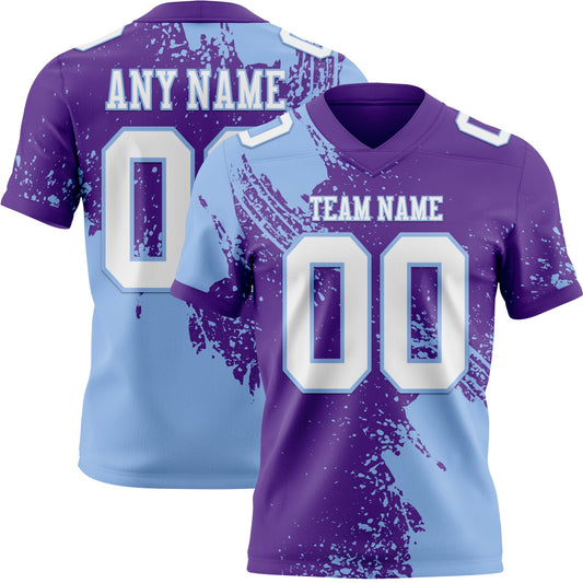 Custom Purple White-Light Blue 3D Pattern Abstract Brush Stroke Authentic Football Jersey - Main View