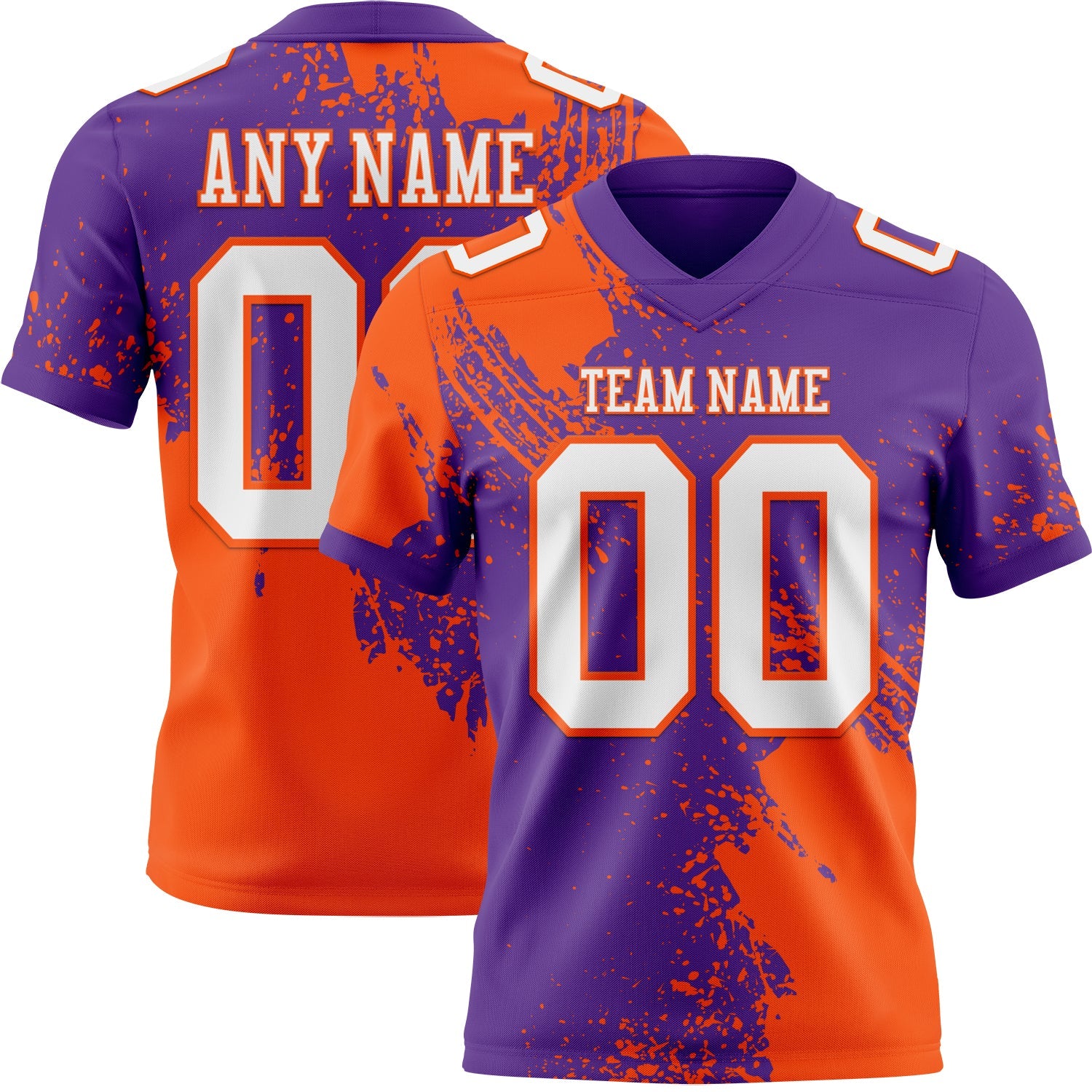 Custom Purple White-Orange 3D Pattern Abstract Brush Stroke Authentic Football Jersey - Main View