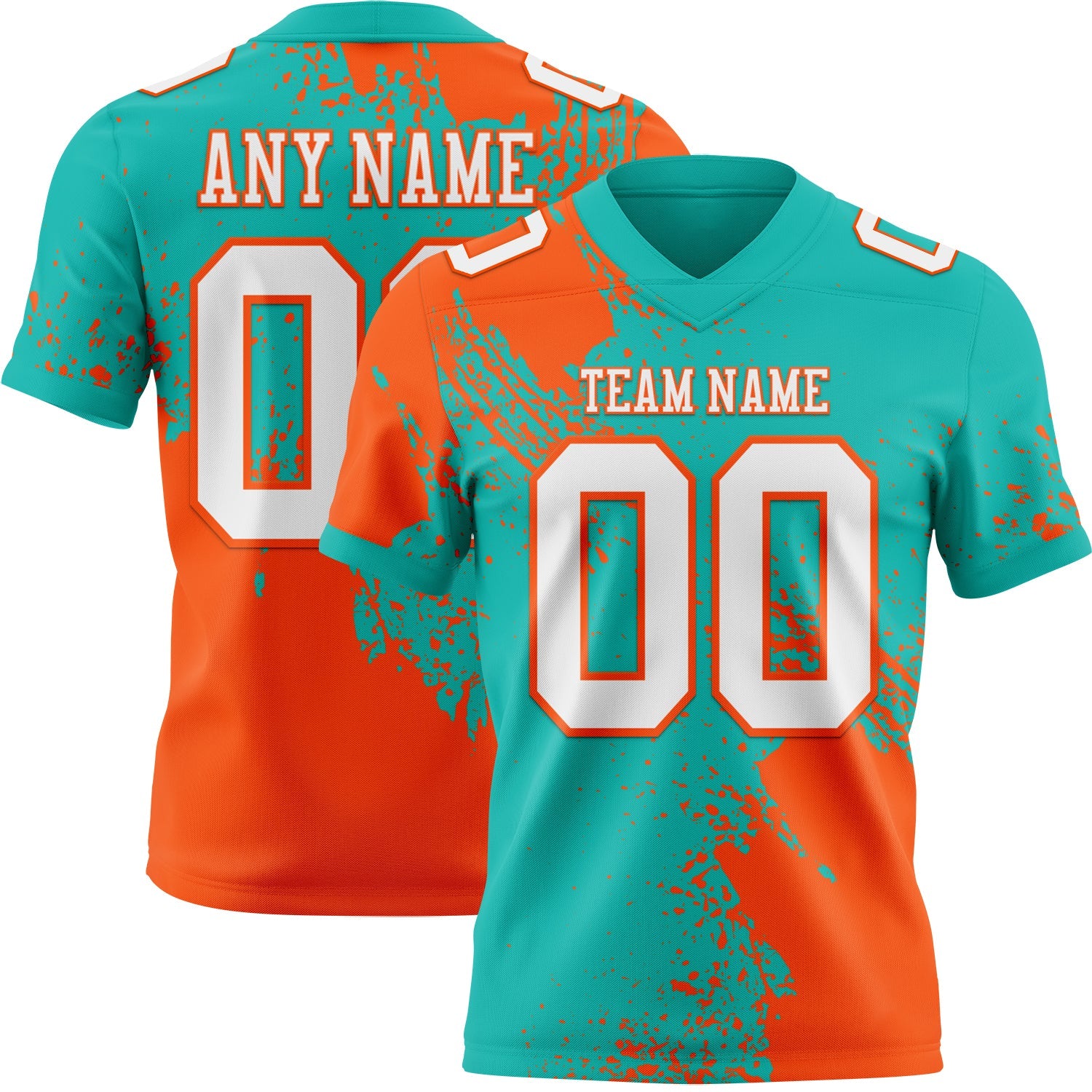 Custom Aqua White-Orange 3D Pattern Abstract Brush Stroke Authentic Football Jersey - Main View