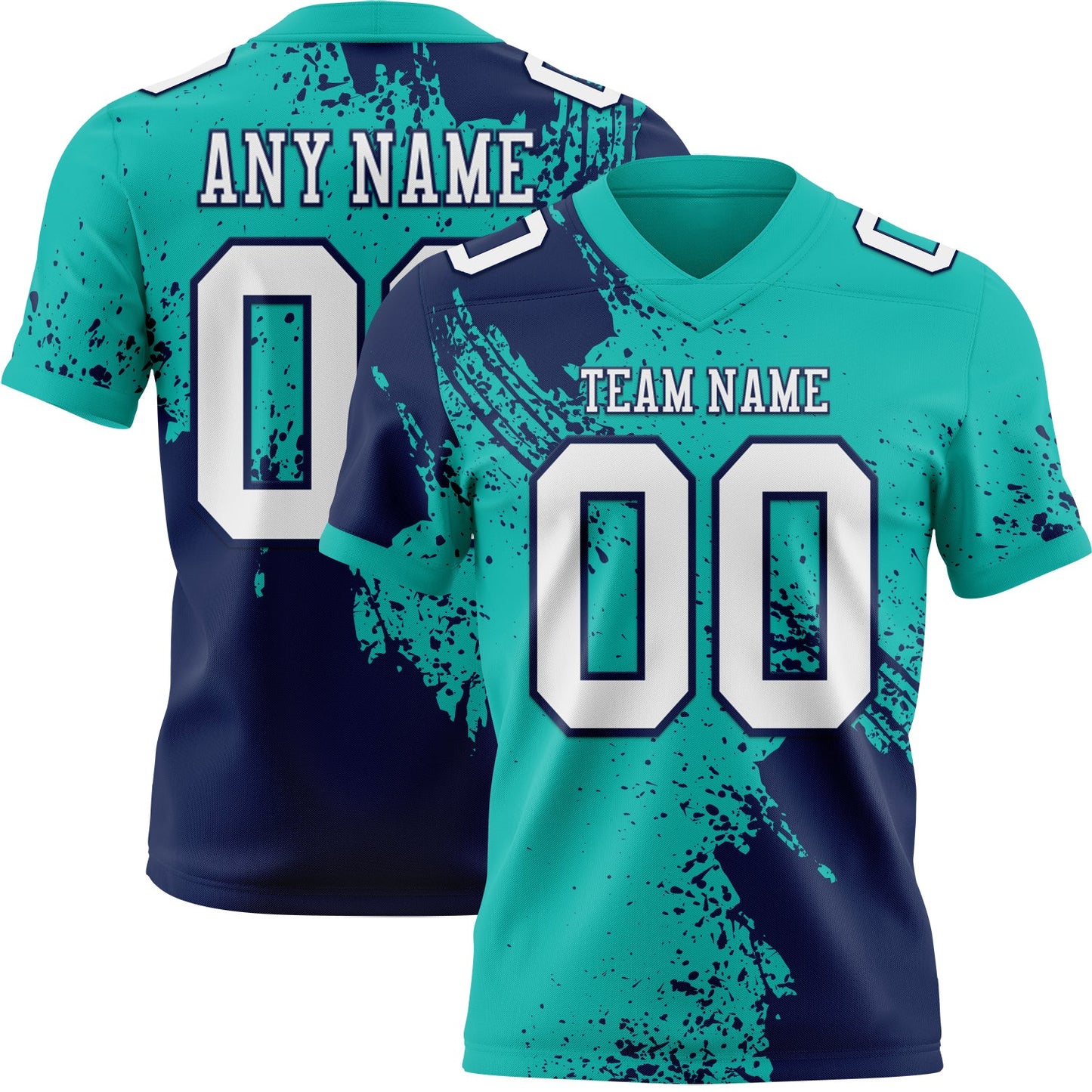 Custom Aqua White-Navy 3D Pattern Abstract Brush Stroke Authentic Football Jersey - Main View