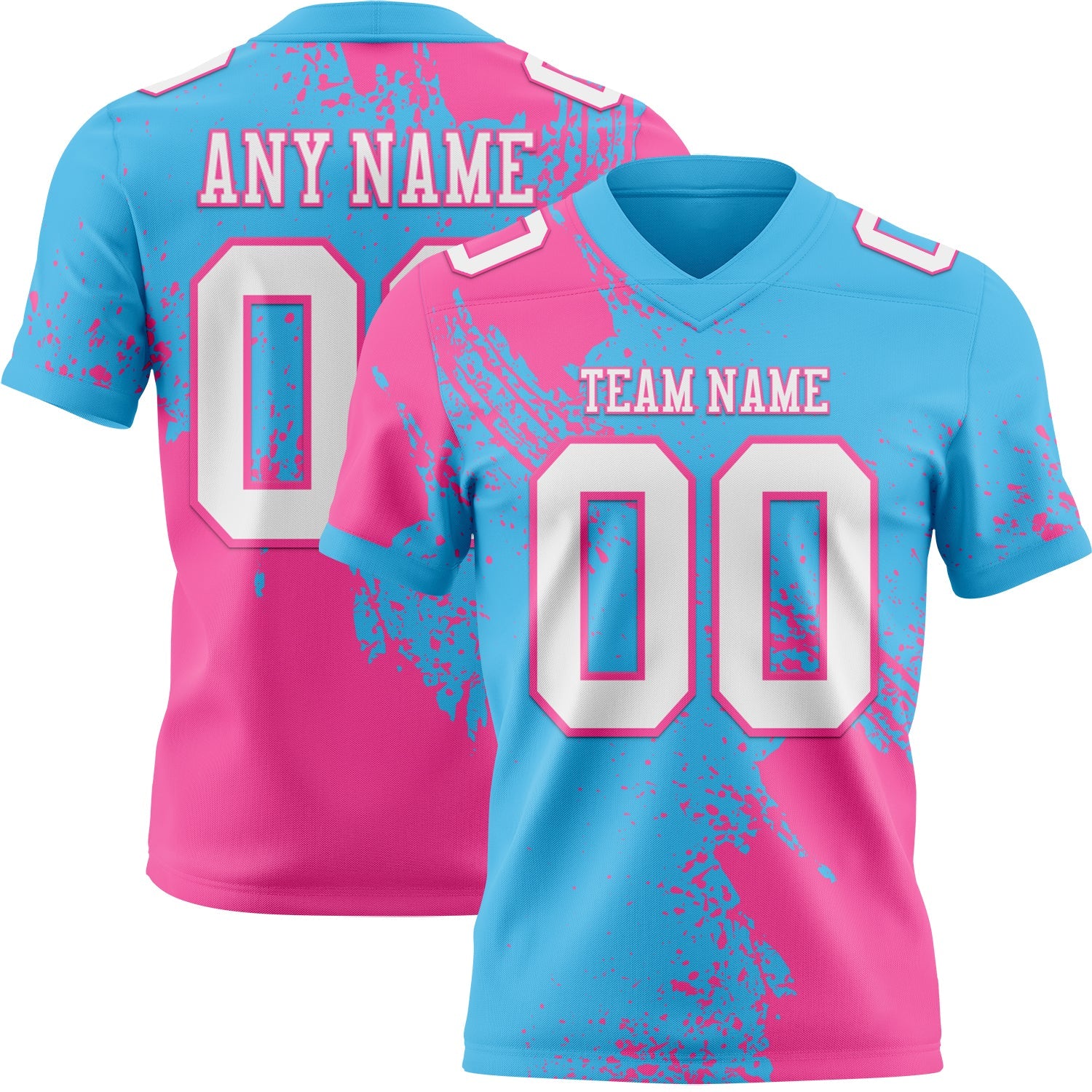Custom Sky Blue White-Pink 3D Pattern Abstract Brush Stroke Authentic Football Jersey - Main View