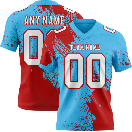 Custom Sky Blue White-Red 3D Pattern Abstract Brush Stroke Authentic Football Jersey - Main View