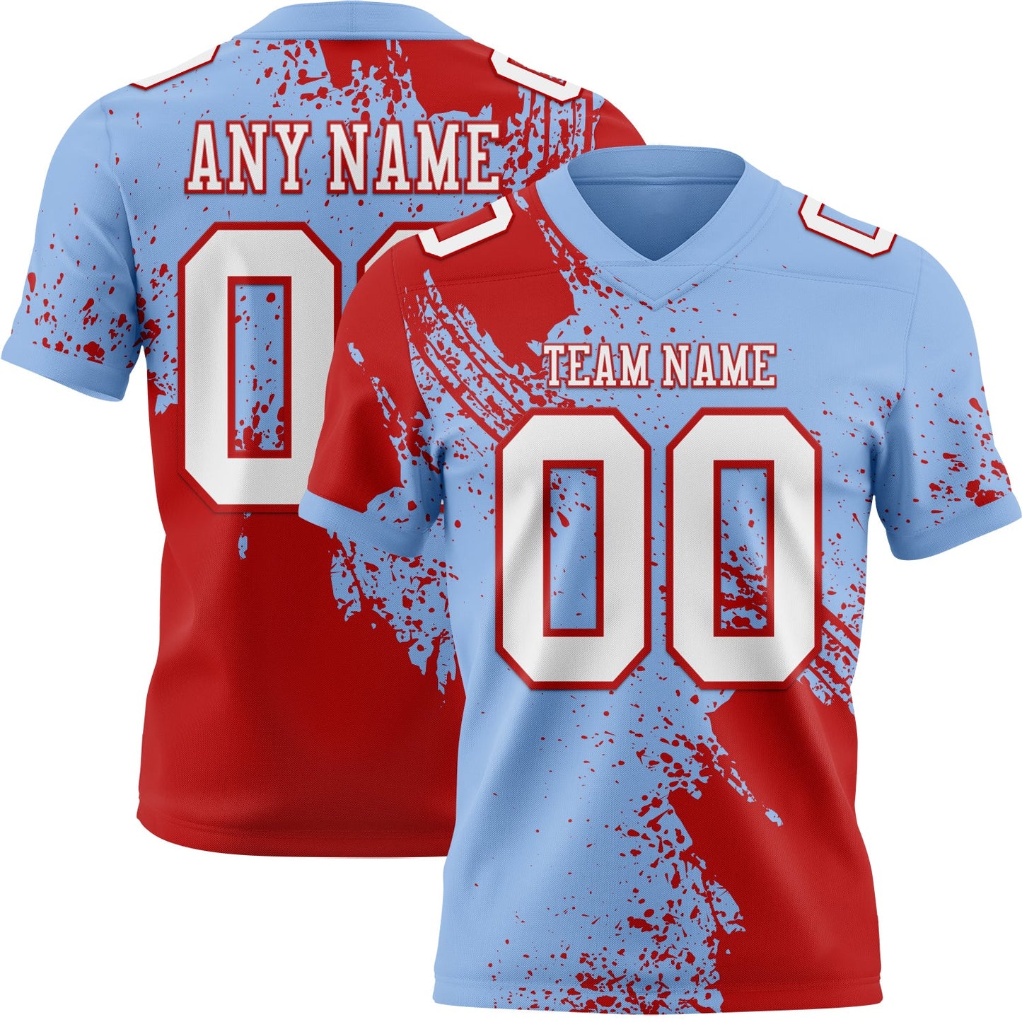 Custom Light Blue White-Red 3D Pattern Abstract Brush Stroke Authentic Football Jersey - Main View