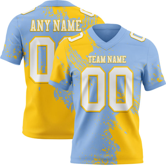 Custom Light Blue White-Yellow 3D Pattern Abstract Brush Stroke Authentic Football Jersey - Main View