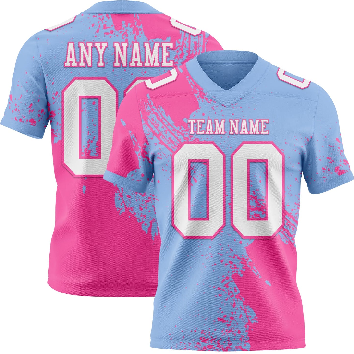 Custom Light Blue White-Pink 3D Pattern Abstract Brush Stroke Authentic Football Jersey - Main View