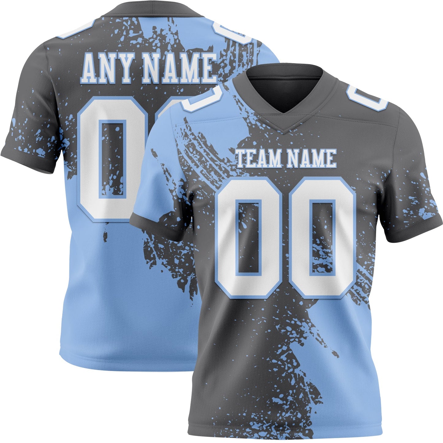 Custom Steel Gray White-Light Blue 3D Pattern Abstract Brush Stroke Authentic Football Jersey - Main View