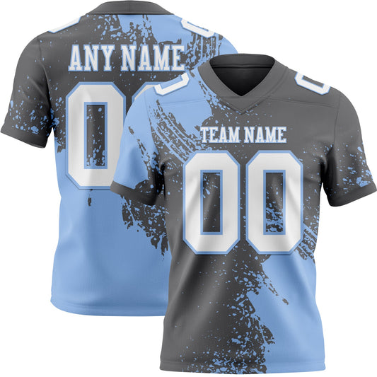 Custom Steel Gray White-Light Blue 3D Pattern Abstract Brush Stroke Authentic Football Jersey - Main View