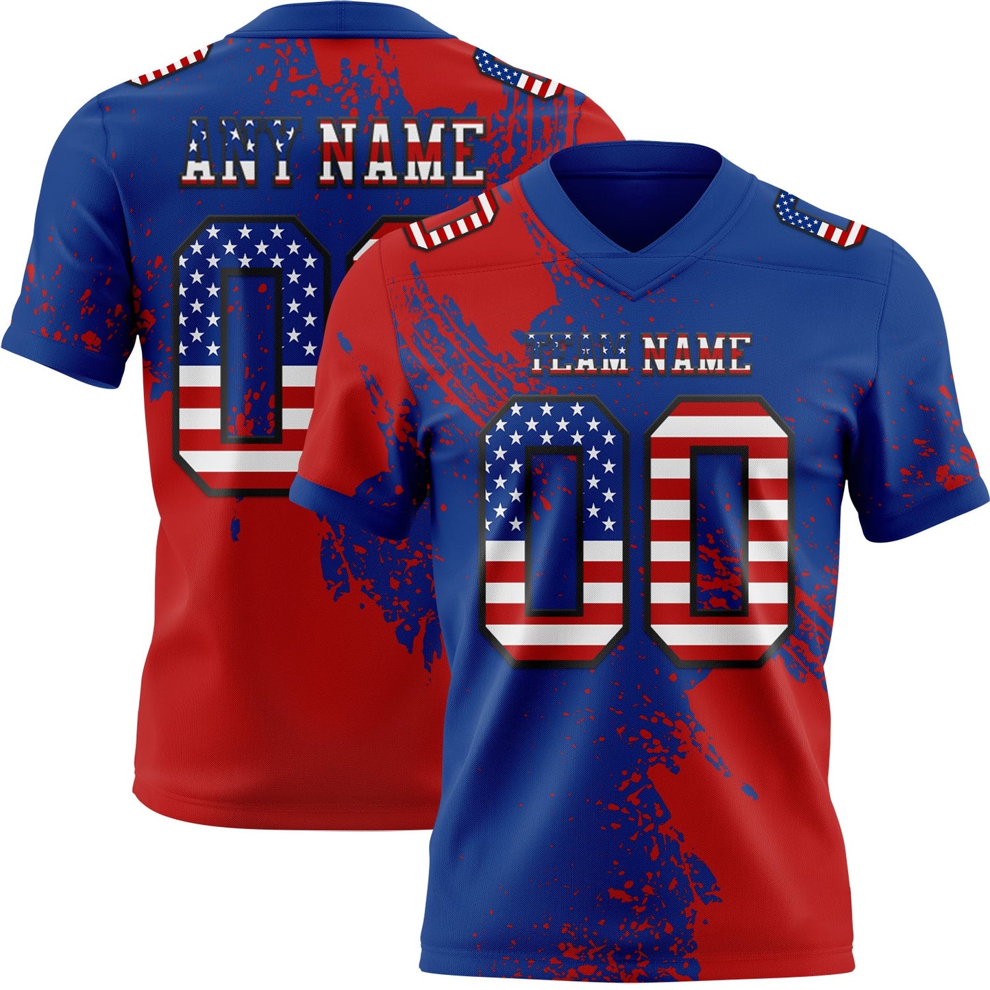 Custom Royal USA Flag Red-Black 3D Pattern Abstract Brush Stroke Authentic Football Jersey - Main View