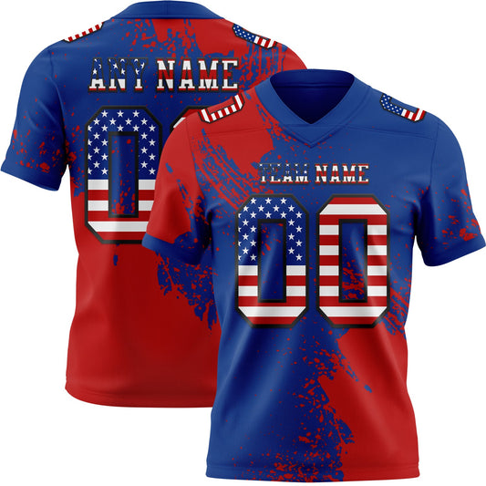 Custom Royal USA Flag Red-Black 3D Pattern Abstract Brush Stroke Authentic Football Jersey - Main View