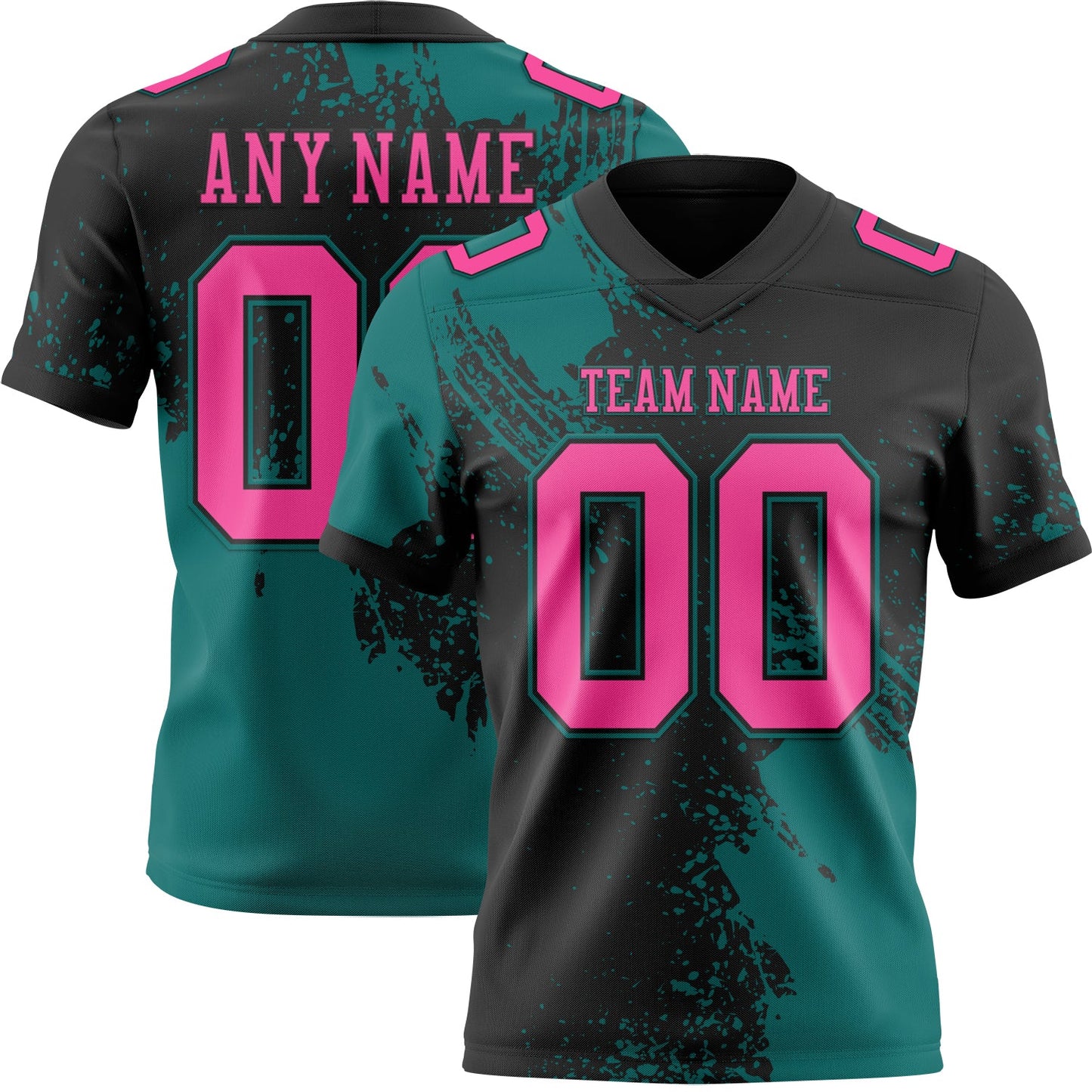 Custom Black Pink-Teal 3D Pattern Abstract Brush Stroke Authentic Football Jersey - Main View