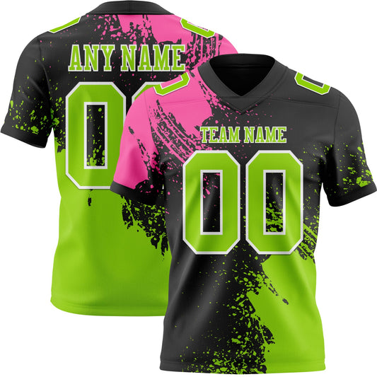 Custom Black Neon Green-Pink 3D Pattern Abstract Brush Stroke Authentic Football Jersey - Main View