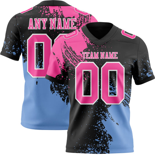 Custom Black Pink Light Blue-White 3D Pattern Abstract Brush Stroke Authentic Football Jersey - Main View