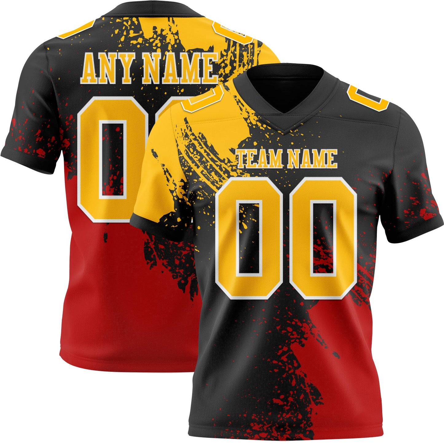 Custom Black Gold Red-White 3D Pattern Abstract Brush Stroke Authentic Football Jersey - Main View