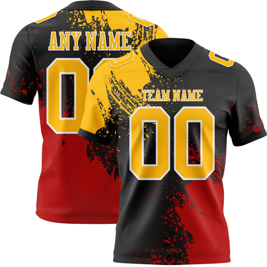 Custom Black Gold Red-White 3D Pattern Abstract Brush Stroke Authentic Football Jersey - Main View