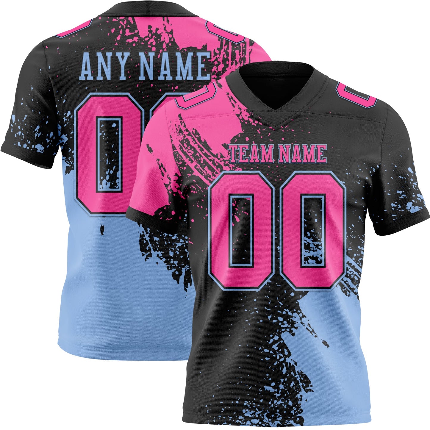 Custom Black Pink-Light Blue 3D Pattern Abstract Brush Stroke Authentic Football Jersey - Main View