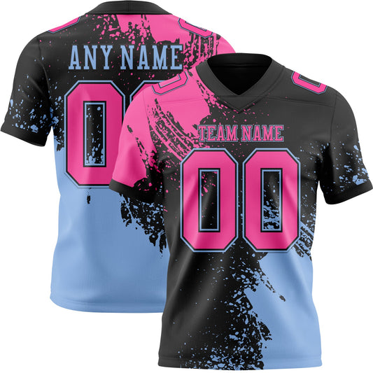 Custom Black Pink-Light Blue 3D Pattern Abstract Brush Stroke Authentic Football Jersey - Main View