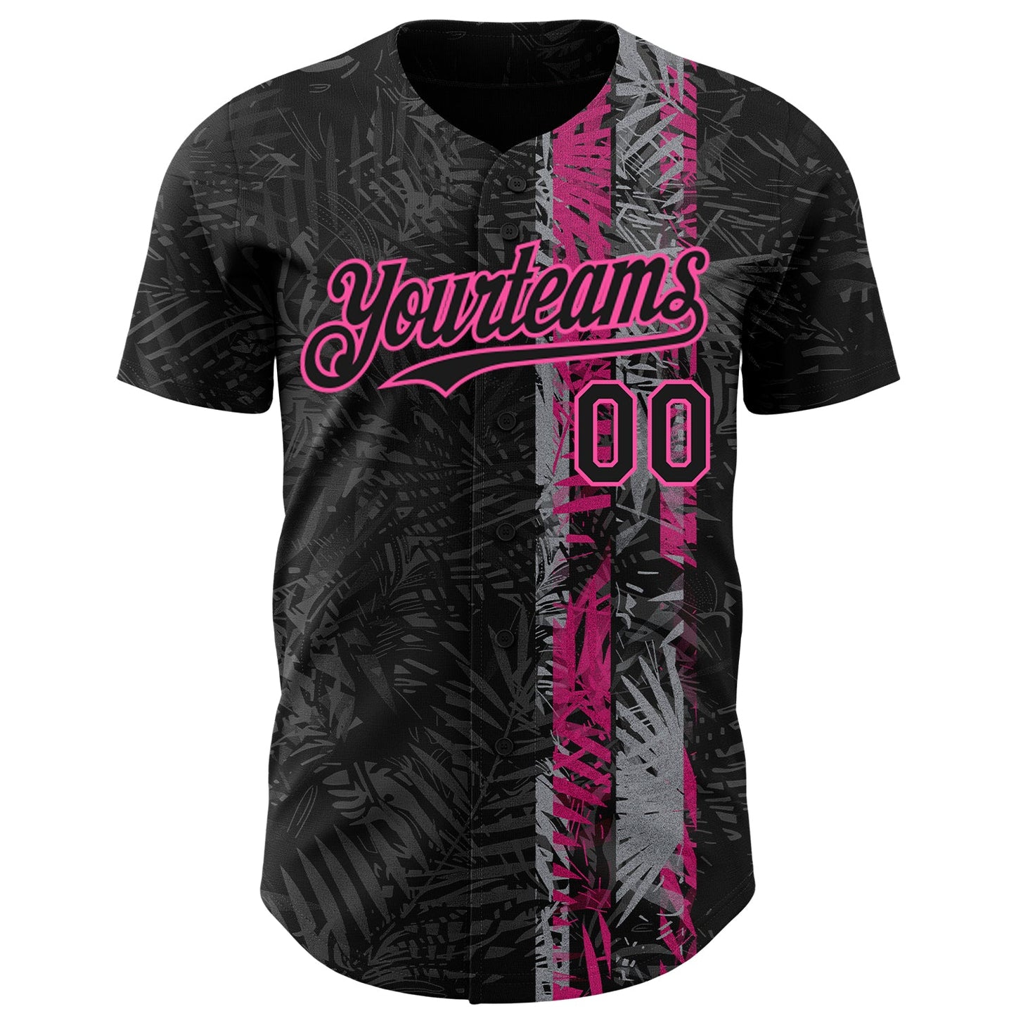 Custom Black Pink Hawaii Tropical Palm Leaves Authentic Baseball Jersey view 2