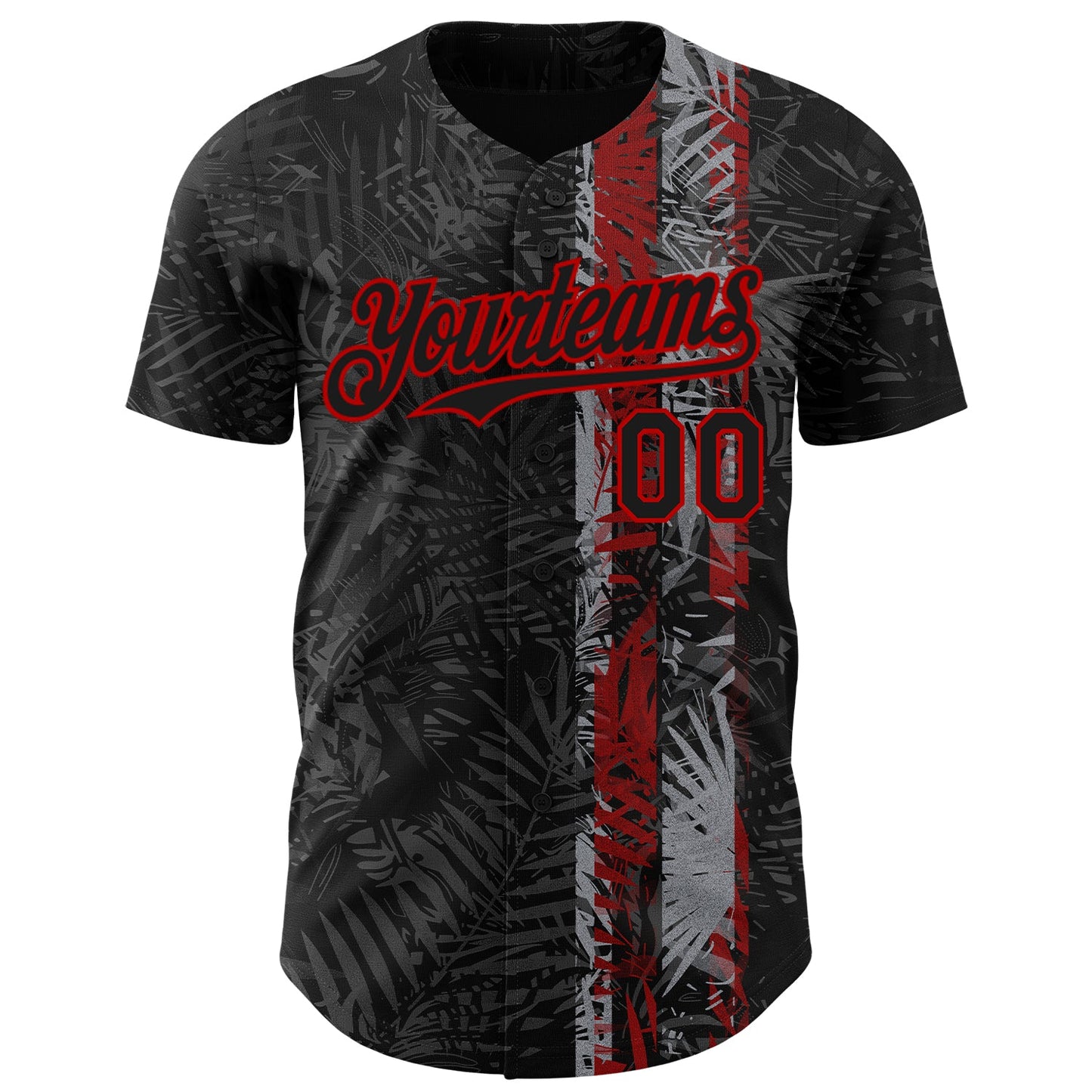 Custom Black Red Hawaii Tropical Palm Leaves Authentic Baseball Jersey view 2
