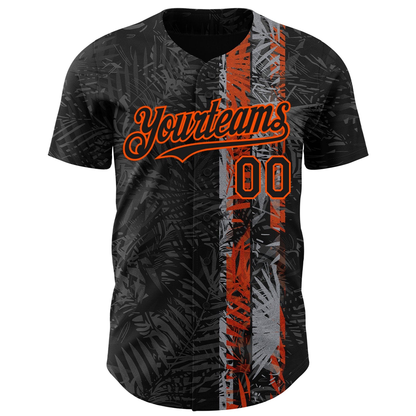 Custom Black Orange Hawaii Tropical Palm Leaves Authentic Baseball Jersey view 2