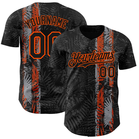 Custom Black Orange Hawaii Tropical Palm Leaves Authentic Baseball Jersey - Main View