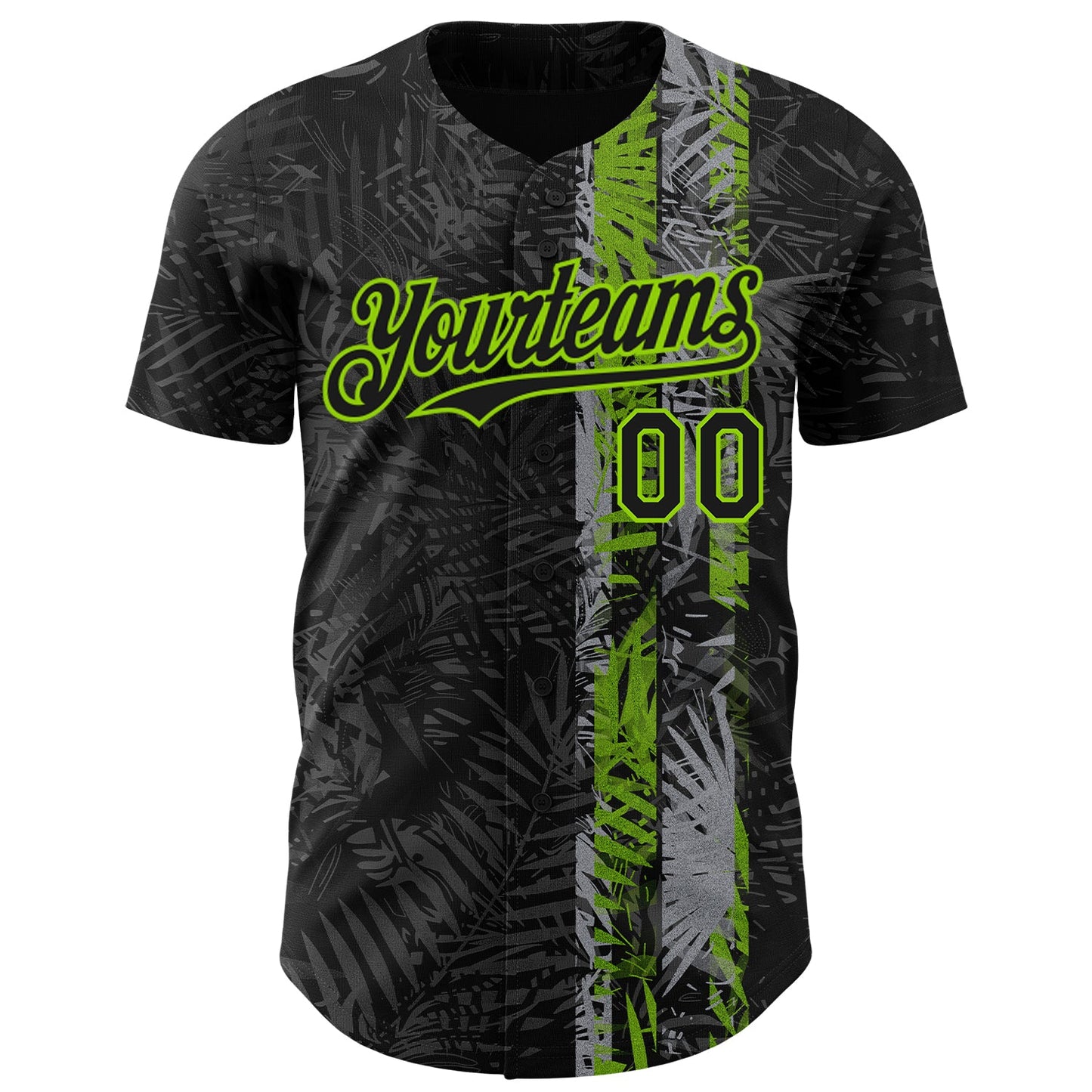 Custom Black Neon Green Hawaii Tropical Palm Leaves Authentic Baseball Jersey view 2