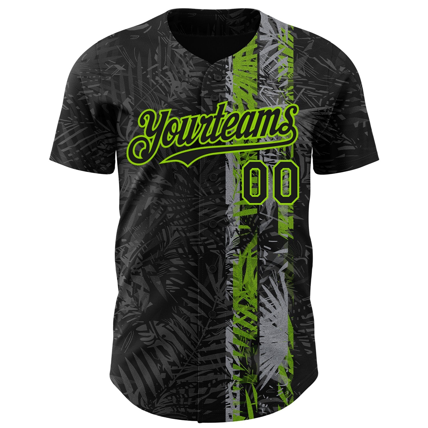 Custom Black Neon Green Hawaii Tropical Palm Leaves Authentic Baseball Jersey view 2