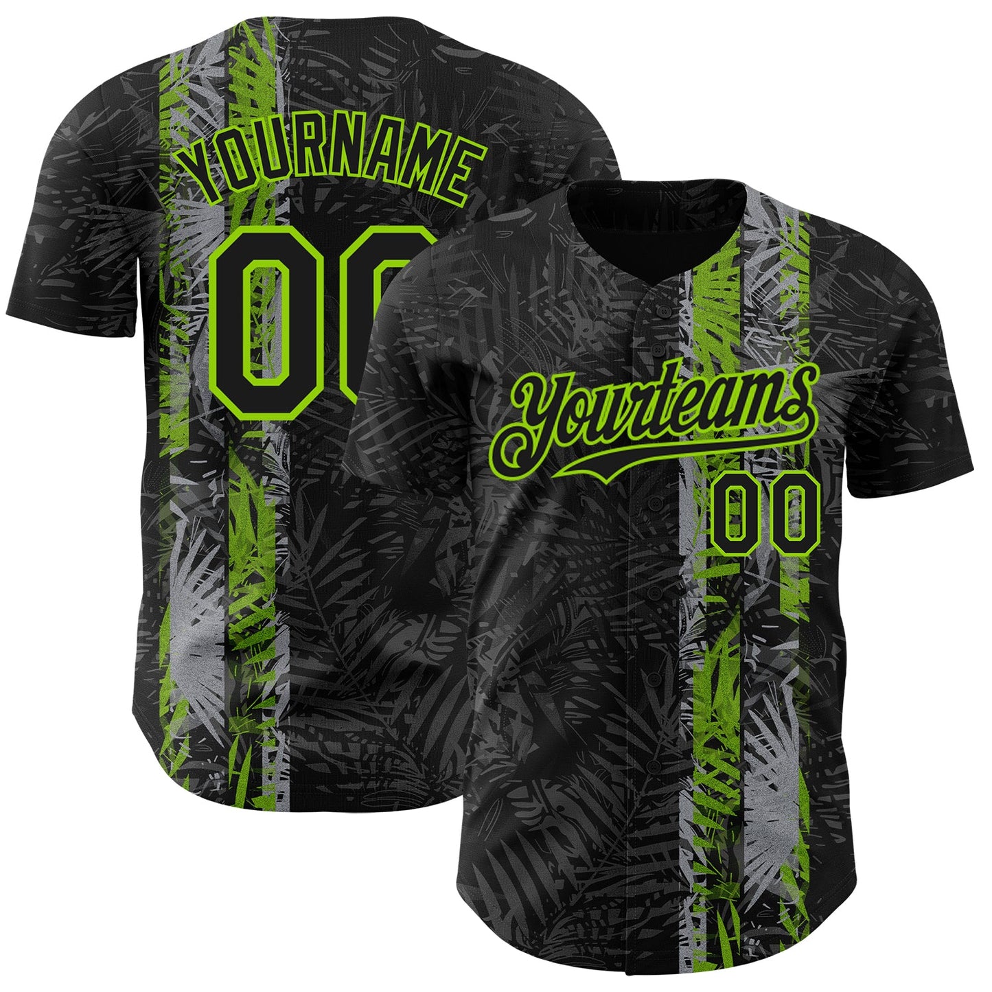 Custom Black Neon Green Hawaii Tropical Palm Leaves Authentic Baseball Jersey - Main View