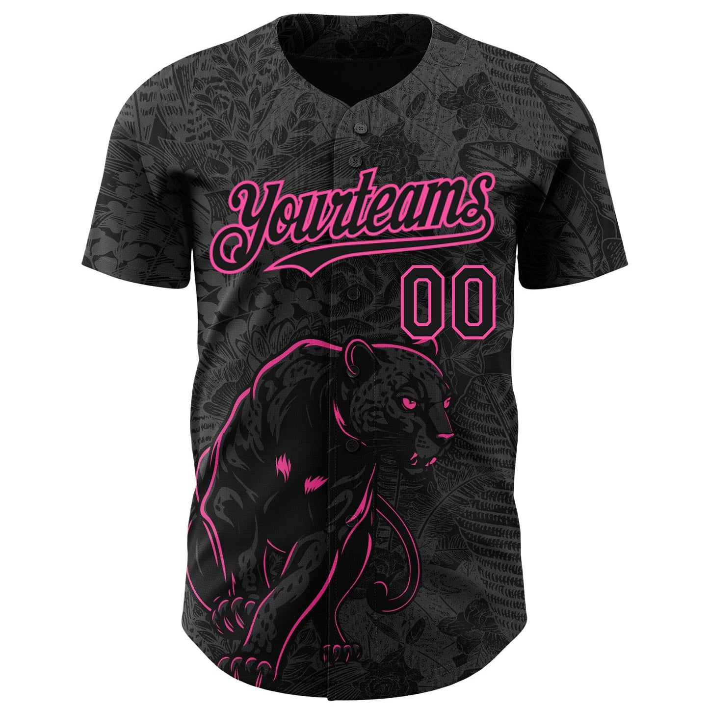 Custom Black Pink Hawaii Tropical Palm Leaves And Animal Leopard Authentic Baseball Jersey view 2