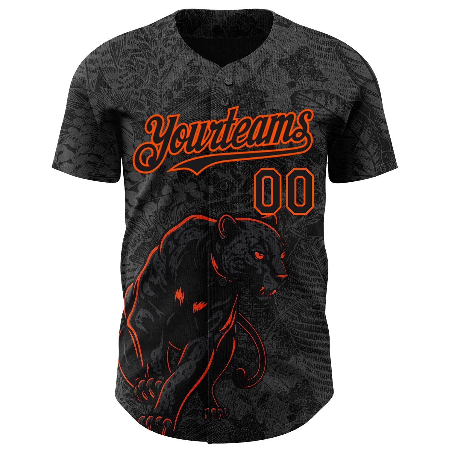 Custom Black Orange Hawaii Tropical Palm Leaves And Animal Leopard Authentic Baseball Jersey view 2