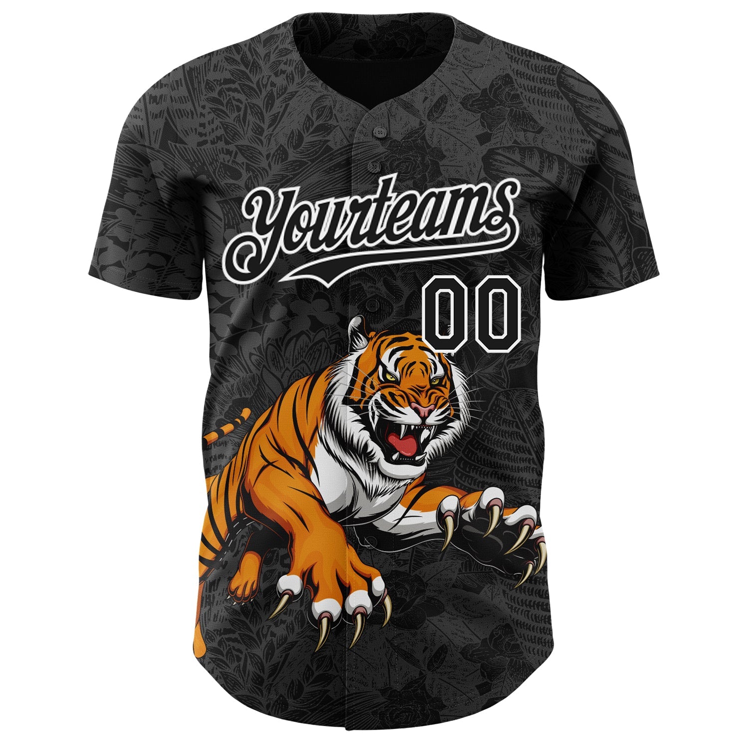 Custom Black White Hawaii Tropical Palm Leaves And Animal Tiger Authentic Baseball Jersey view 2