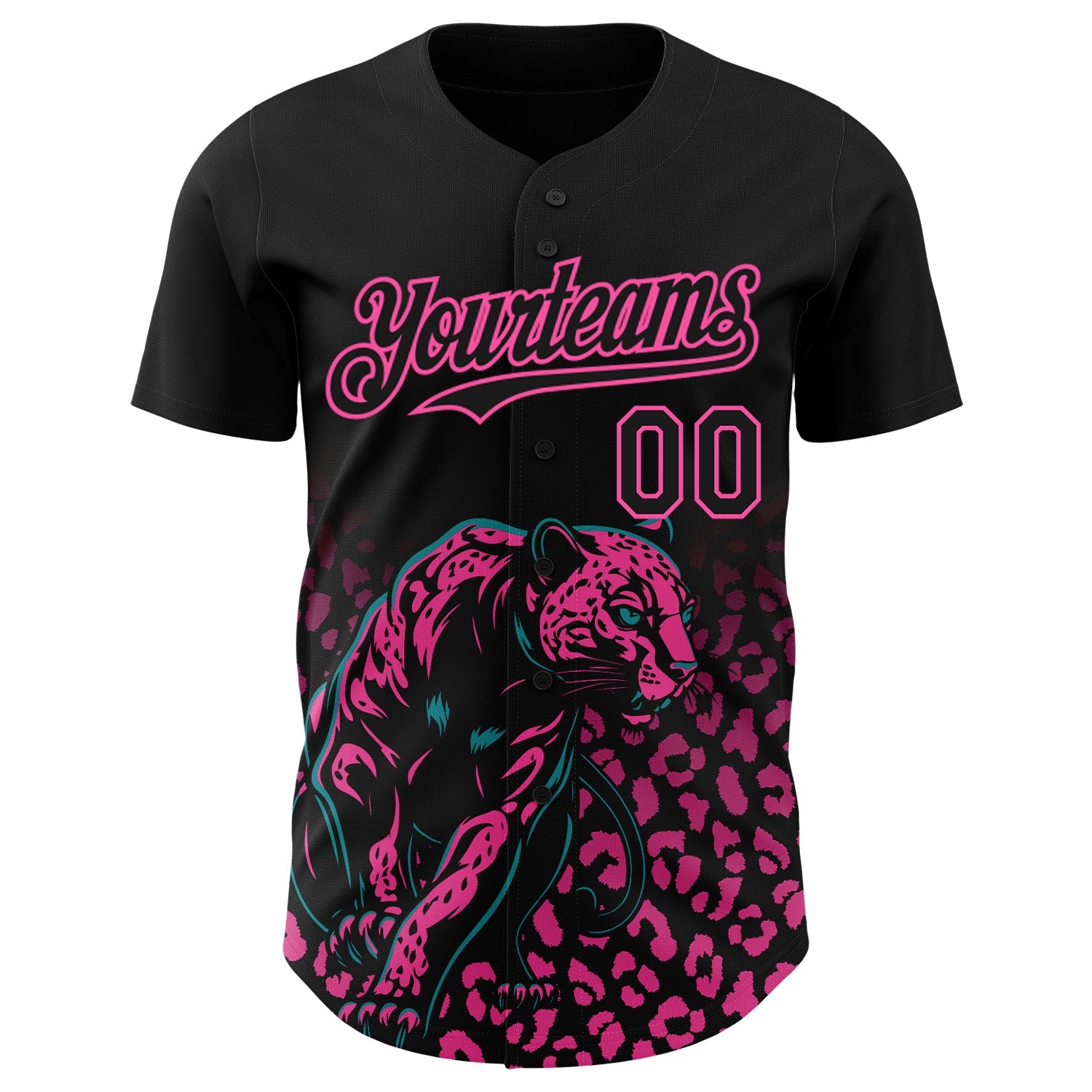 Custom Black Pink Gradient Leopard Print Authentic Baseball Jersey view 2