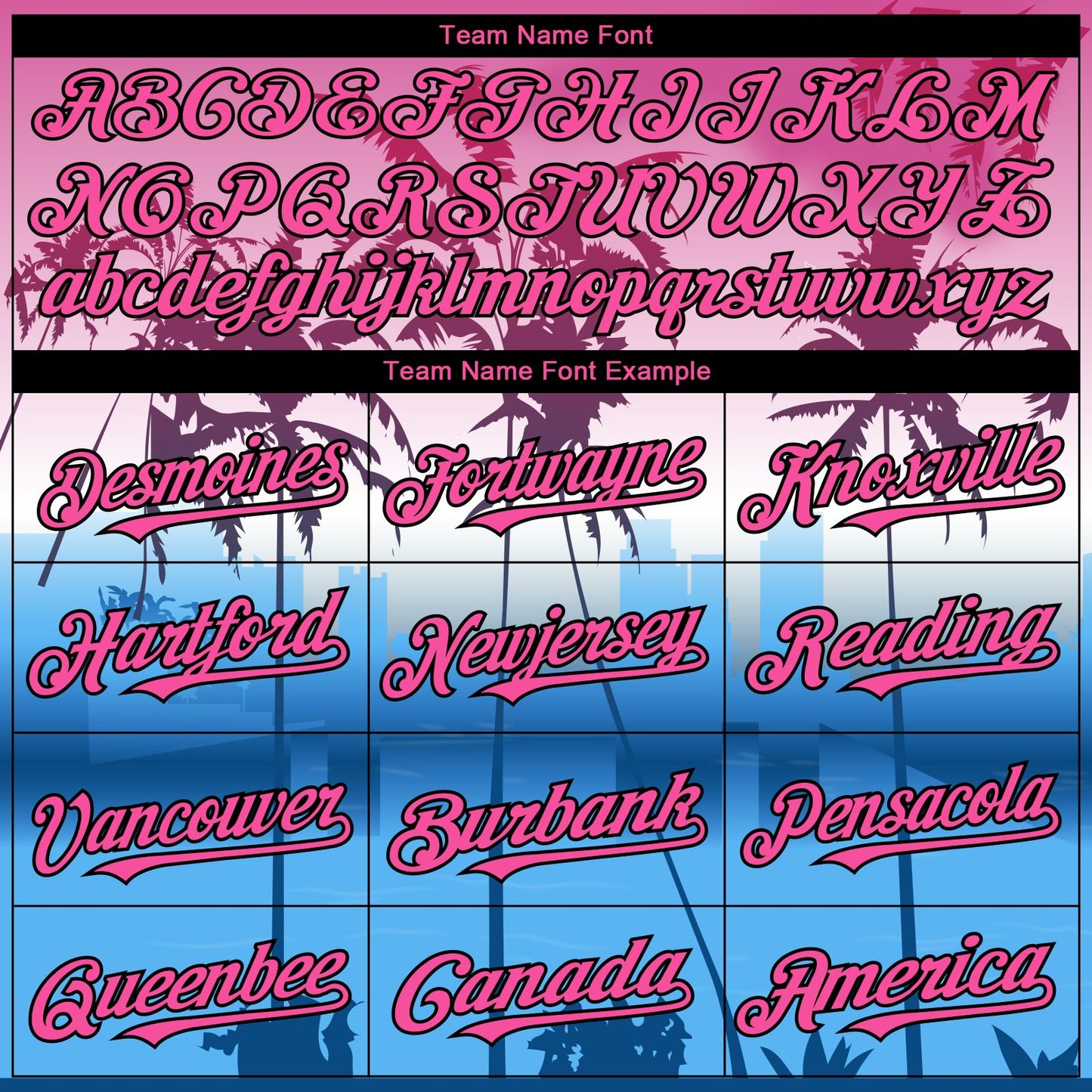Custom Pink Blue Black-White Gradient Miami Palm Trees City Edition Authentic Baseball Jersey view 4