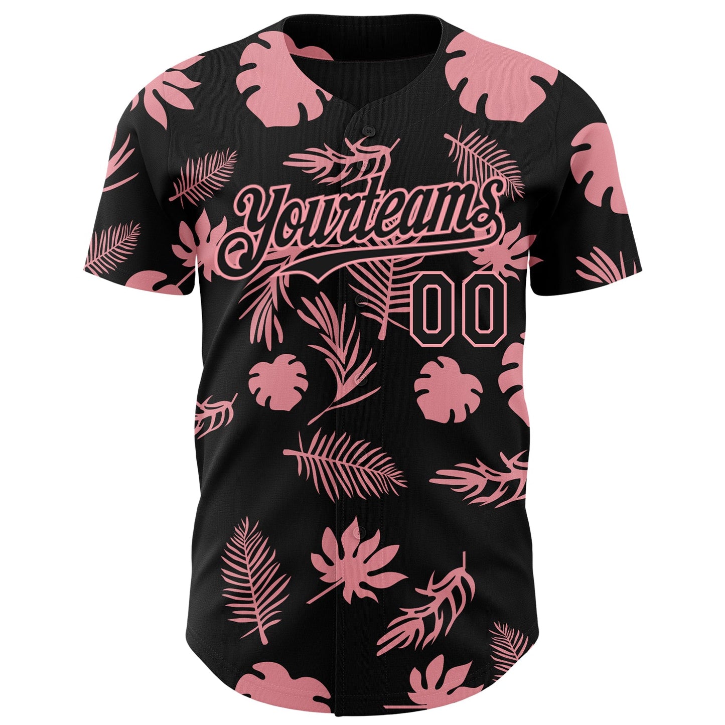 Custom Black Medium Pink Hawaii Palm Leaves Authentic Baseball Jersey view 2